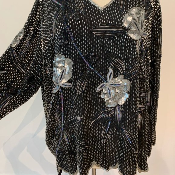 Vintage Floral Beaded Sequin Top - Picture 2 of 5